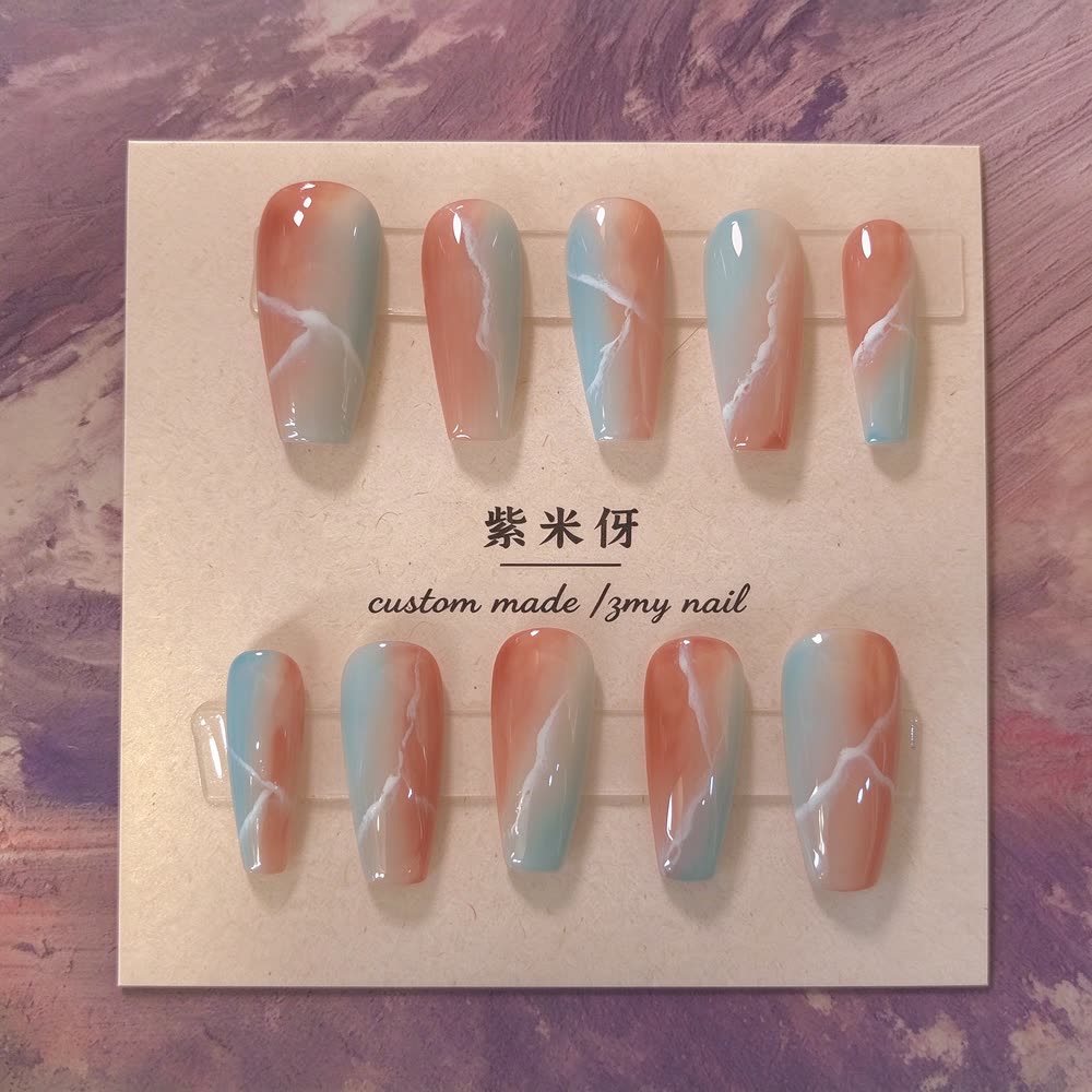 穿戴甲 · 橙蓝大理石纹